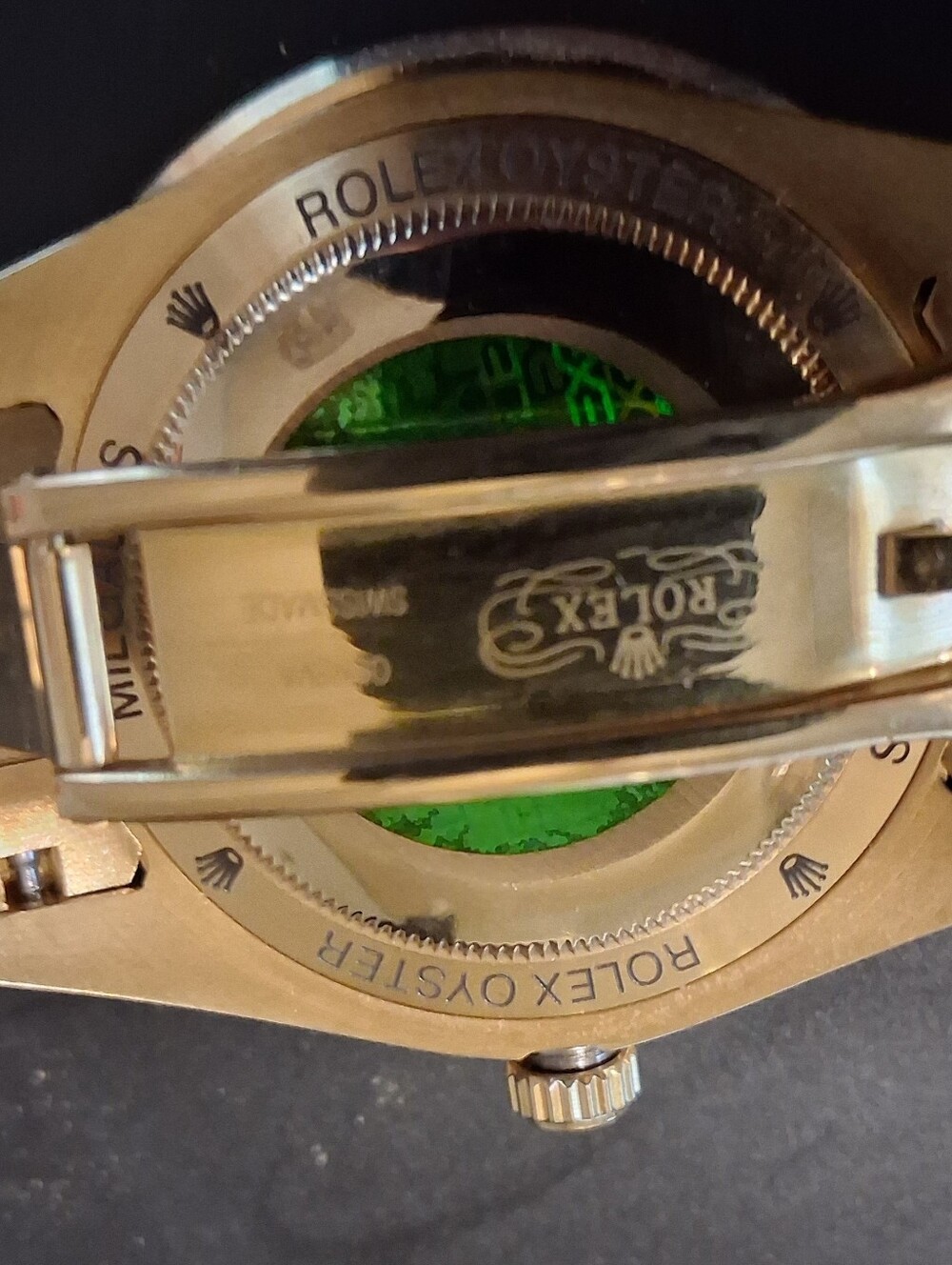 BLING WATCH  Day-Date Gold Watch with Dark Green and Diamond Bezel Automatic - Picture 3 of 7